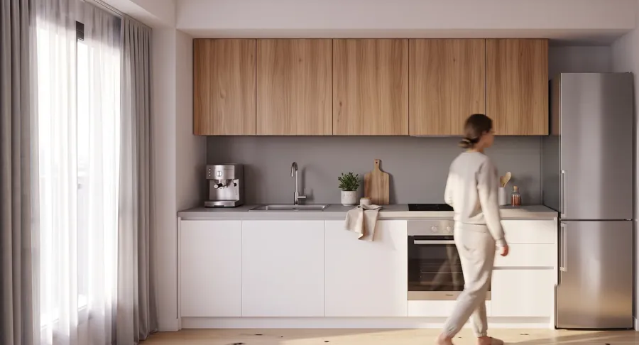 Render interior: Cocina con figura